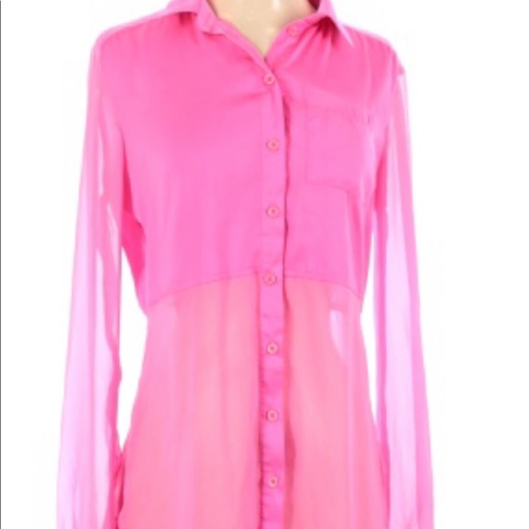 Free People Tops - Free People Hot Pink Button Up Collar Blouse